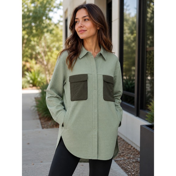 lululemon athletica Jackets & Blazers - Lululemon Grid Fleece Hiking Overshirt Laurel Green Medium Olive LW3FO3S Size 8
